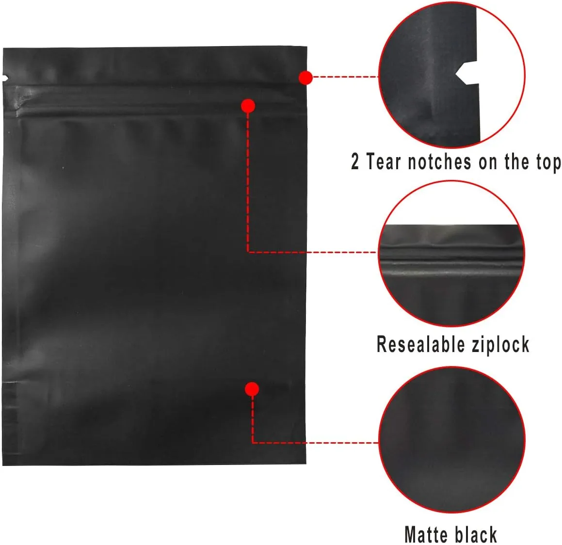 STUs 100 Pack Smell Proof Stand-Up Bags 4 x 6 Inch Resealable Mylar Bags Foil Pouch Double-Sided Bag Matte Black