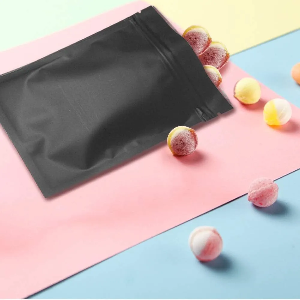 STUs 100 Pack Smell Proof Stand-Up Bags 4 x 6 Inch Resealable Mylar Bags Foil Pouch Double-Sided Bag Matte Black