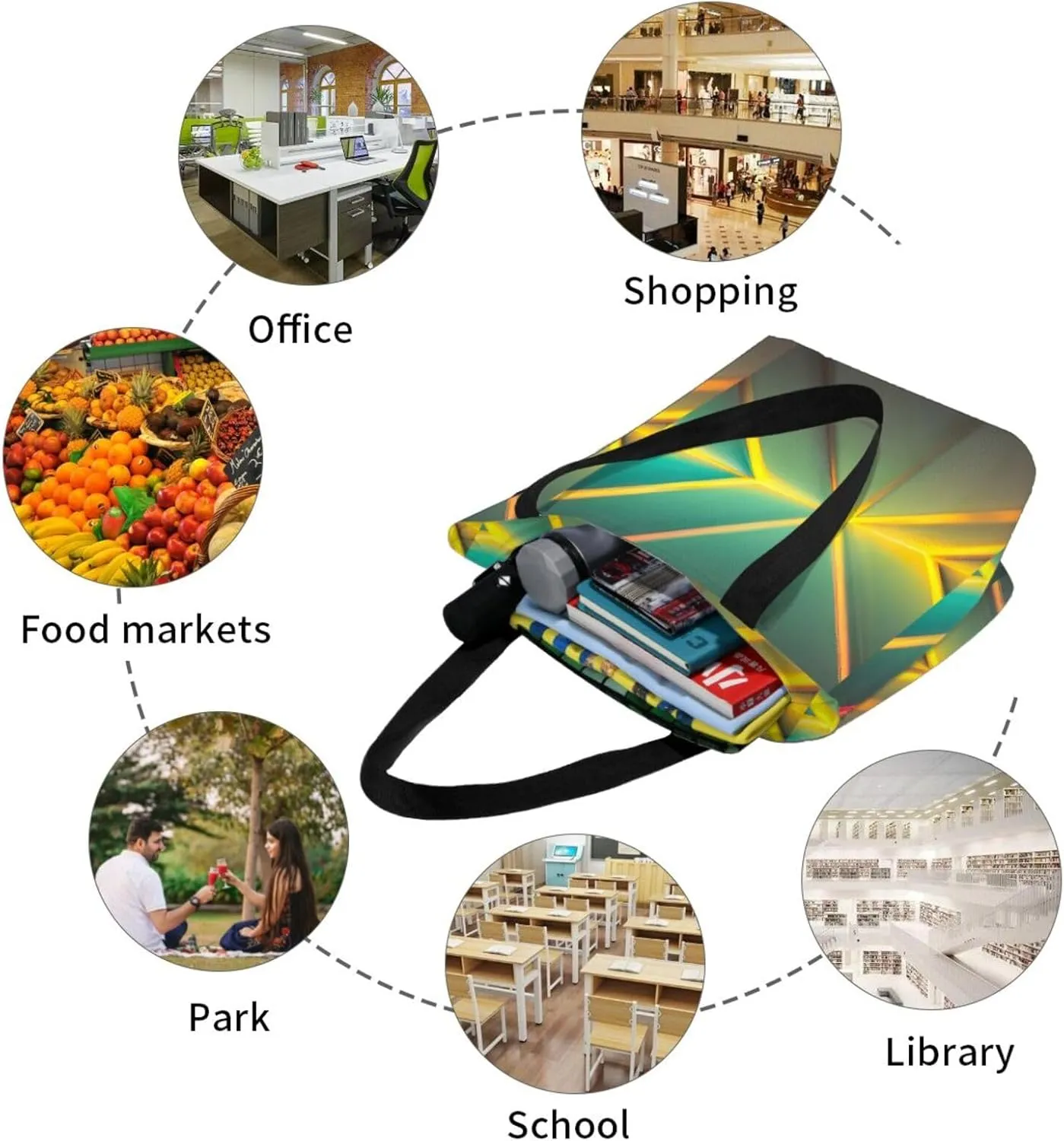 Stylish And Durable Abstract Geometric Shoulder Bag - Full Print, Large Capacity