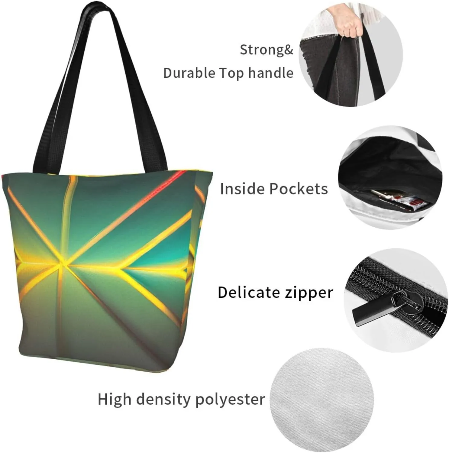 Stylish And Durable Abstract Geometric Shoulder Bag - Full Print, Large Capacity