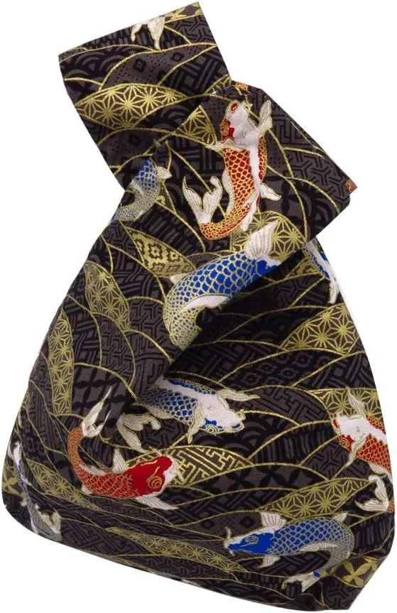 Stylish Cotton Japanese Pattern Wrist Bag Sleeve Knot Pouch Portable Canvas Tote Purse for Female, Women