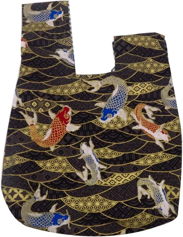 Stylish Cotton Japanese Pattern Wrist Bag Sleeve Knot Pouch Portable Canvas Tote Purse for Female, Women