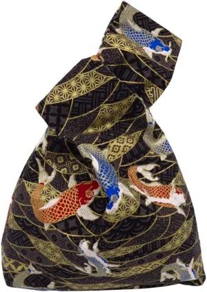Stylish Cotton Japanese Pattern Wrist Bag Sleeve Knot Pouch Portable Canvas Tote Purse for Female, Women