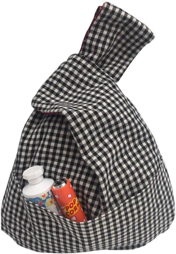 Stylish Cotton Japanese Pattern Wrist Bag Sleeve Knot Pouch Portable Canvas Tote Purse for Female, Women