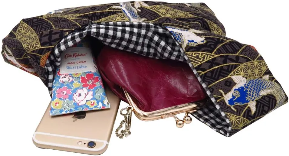 Stylish Cotton Japanese Pattern Wrist Bag Sleeve Knot Pouch Portable Canvas Tote Purse for Female, Women