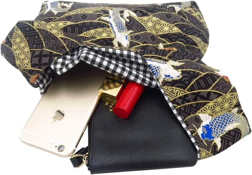 Stylish Cotton Japanese Pattern Wrist Bag Sleeve Knot Pouch Portable Canvas Tote Purse for Female, Women