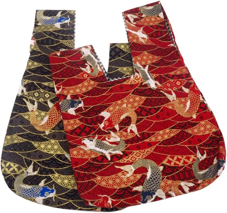 Stylish Cotton Japanese Pattern Wrist Bag Sleeve Knot Pouch Portable Canvas Tote Purse for Female, Women