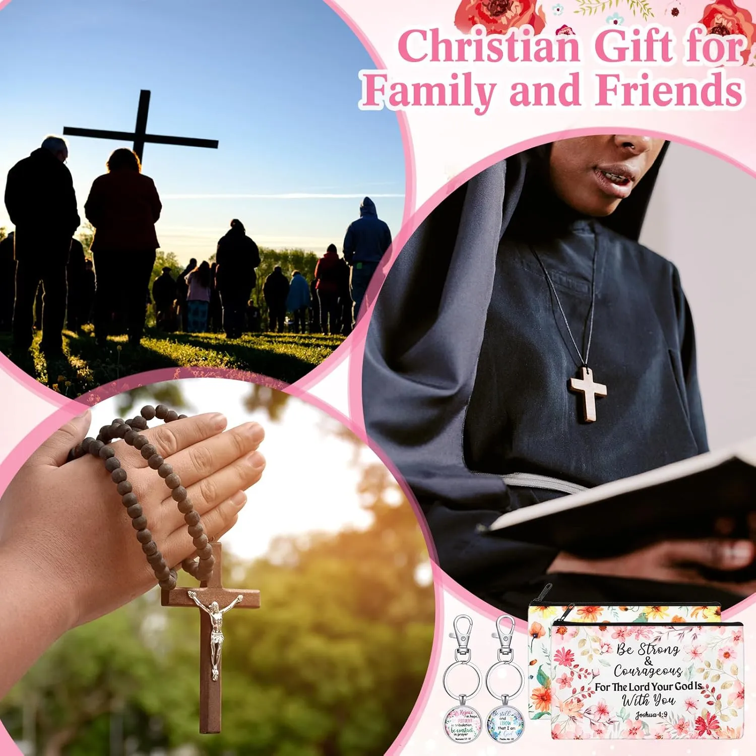 Suhine 16 Pcs Christian Gift Set 4 Pairs Funny Praying Socks 4 Prayers Bible Verse Makeup Bags 4 Inspirational Notepads with 4 Religious Keychain Thank You Gift for Women on Christmas Birthday Day