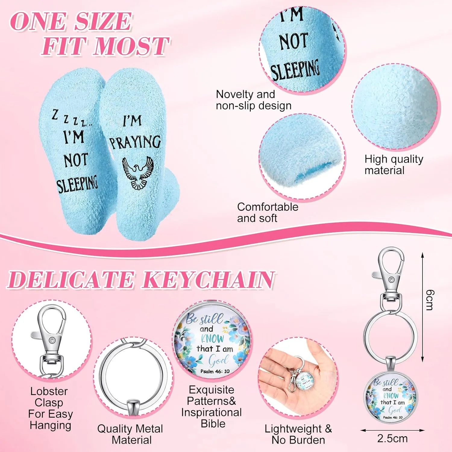 Suhine 16 Pcs Christian Gift Set 4 Pairs Funny Praying Socks 4 Prayers Bible Verse Makeup Bags 4 Inspirational Notepads with 4 Religious Keychain Thank You Gift for Women on Christmas Birthday Day