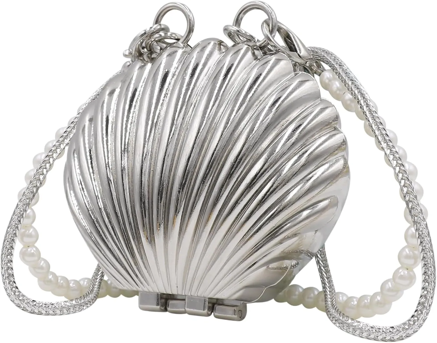Suillty Women Girls Metal Shell Mini Lipstick Shoulder Bags Fashion Pearl Chain Crossbody Bag Purse Handbags