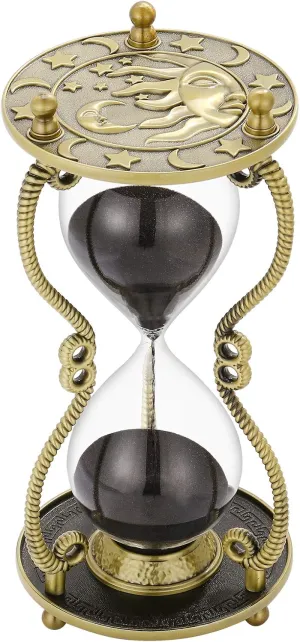 SuLiao Hourglass Sand Timer 60 Minute:Sun & Moon Engraving Brass Sand Clock, Metal Black Sand Watch 60 Min,Antique Reloj De Arena 1 Hora,Large 1 Hour Glass Sandglass for Gift Office Desk Decorative