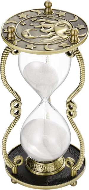 SuLiao Hourglass Sand Timer 60 Minute:Sun and Moon Engraving Brass Sand Clock, Metal White Sand Watch 60 Min,Antique Reloj De Arena 60 Minuots,Large 1 Hour Glass Sandglass for Gift Office Desk Decor