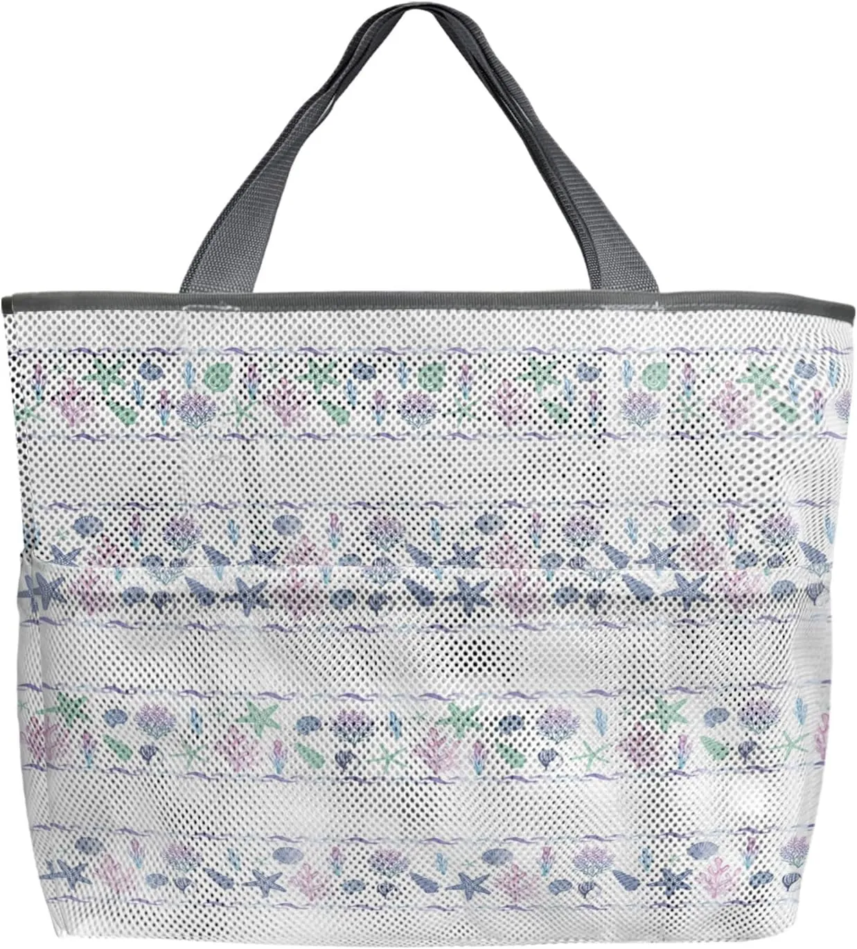 Summer Beach Beach Tote Bag for Women, Coastal Coral Starfish Teal Purple Nautical Mesh Beach Bags Waterproof Sandproof, Outdoor Picnic Swim Pool Handbag - Large Beach Bag with Zipper and Pockets