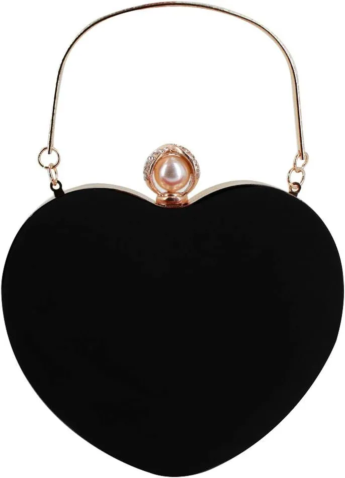Sun Kea Women Heart Shaped Handbag Mini Clutch Chain Purse Chic Shoulder Bag Evening Tote (A-Black)