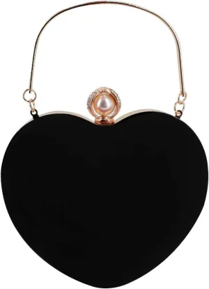 Sun Kea Women Heart Shaped Handbag Mini Clutch Chain Purse Chic Shoulder Bag Evening Tote (A-Black)