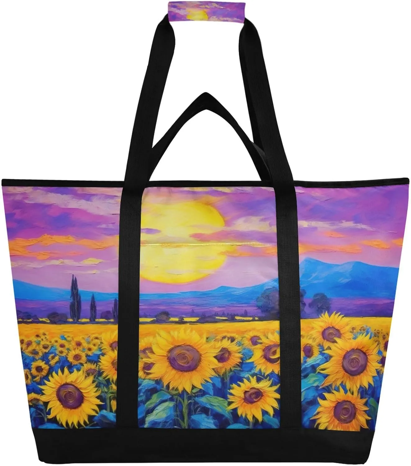 Sunflower Reusable Insulated Lunchbox Cooler Bag, Leakproof Kitchen Grocery Bag Collapsible Portable Cooler Tote Bag for Picnic, Camping, Office, Travel