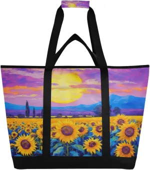 Sunflower Reusable Insulated Lunchbox Cooler Bag, Leakproof Kitchen Grocery Bag Collapsible Portable Cooler Tote Bag for Picnic, Camping, Office, Travel