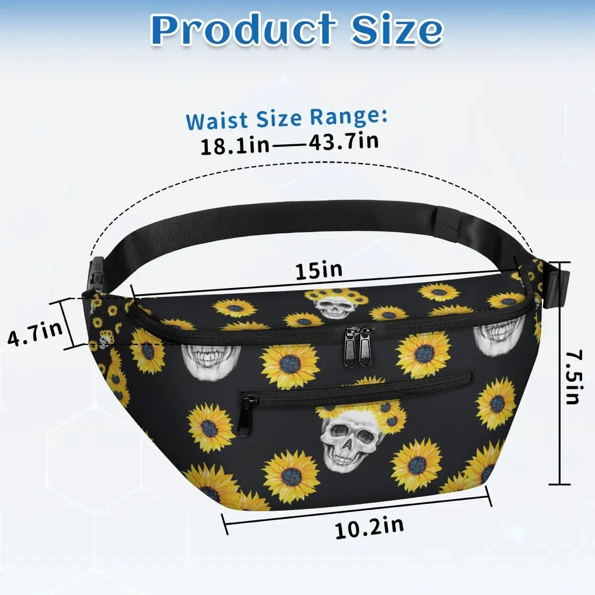 Sunflower Skull Sling Bag Crossbody Backpack Chest Daypack for Women Sport Travel Hiking Casual Bag Multipurpose Waist Pack With Zipper Closure Adjustable Strap Shoulder Bag