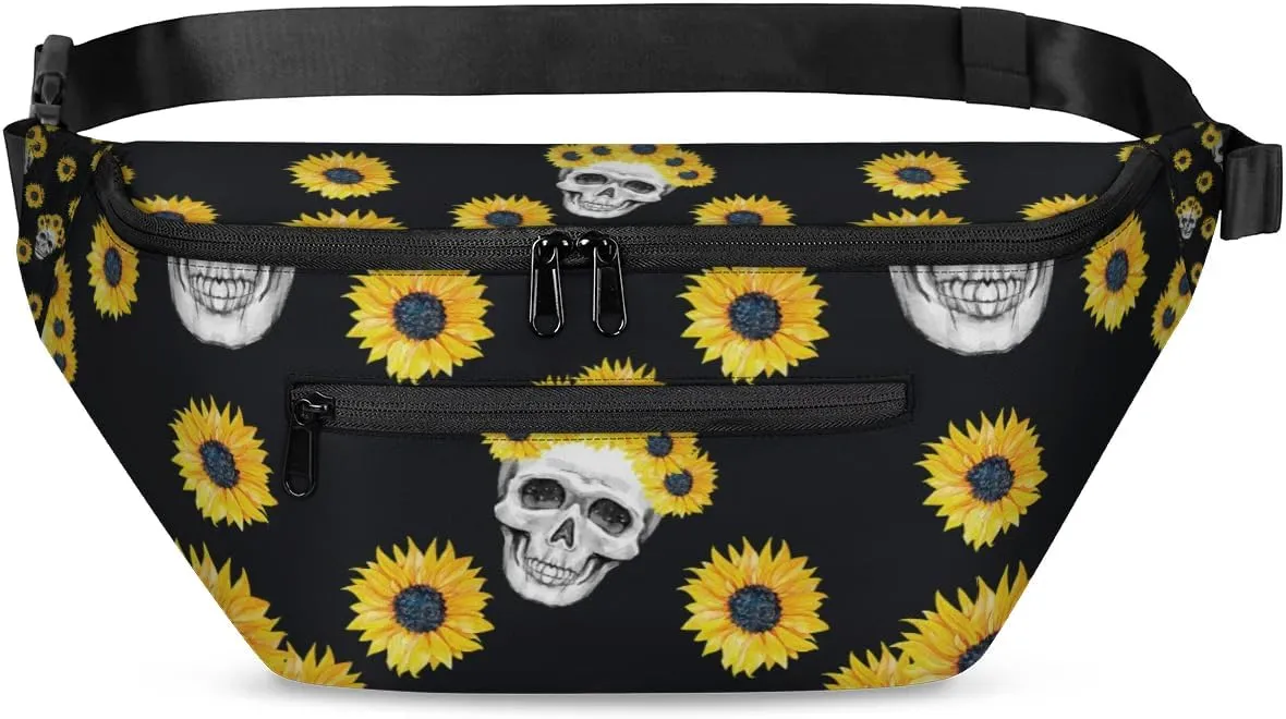 Sunflower Skull Sling Bag Crossbody Backpack Chest Daypack for Women Sport Travel Hiking Casual Bag Multipurpose Waist Pack With Zipper Closure Adjustable Strap Shoulder Bag