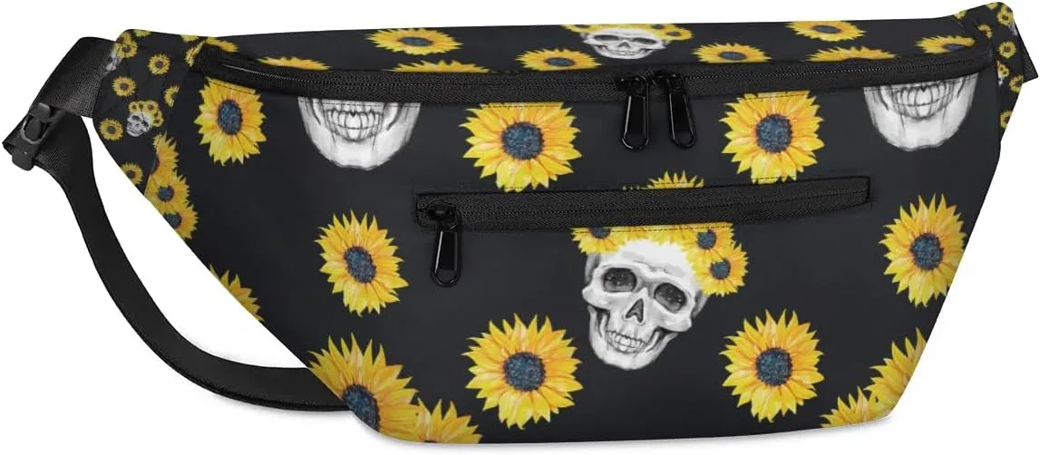 Sunflower Skull Sling Bag Crossbody Backpack Chest Daypack for Women Sport Travel Hiking Casual Bag Multipurpose Waist Pack With Zipper Closure Adjustable Strap Shoulder Bag