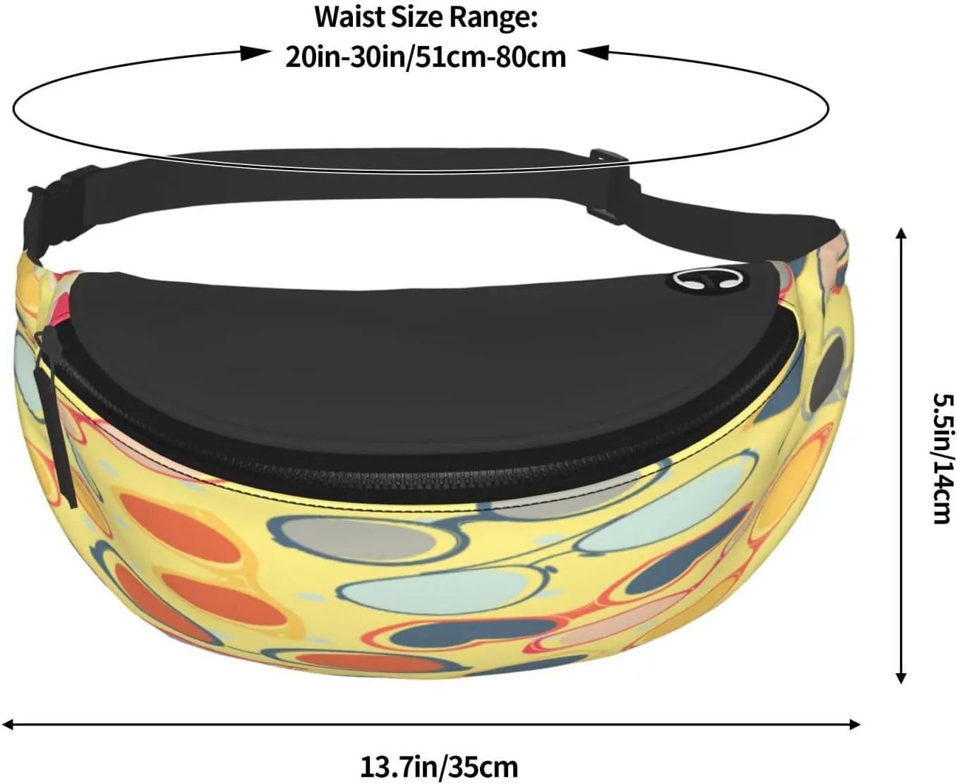 Sunglasses Yellow Fanny Pack, Crossbody Waist Packs for Women Men Waist Bags with Adjustable Strap for Travel Running Hiking Sport