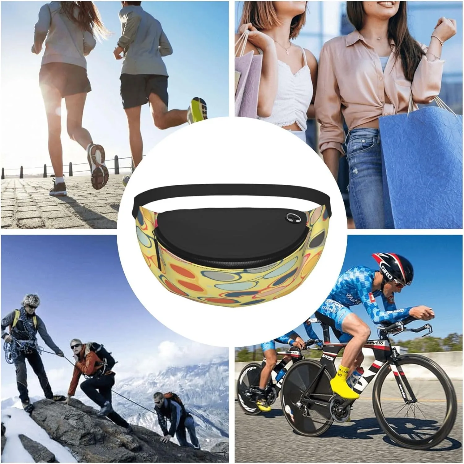 Sunglasses Yellow Fanny Pack, Crossbody Waist Packs for Women Men Waist Bags with Adjustable Strap for Travel Running Hiking Sport