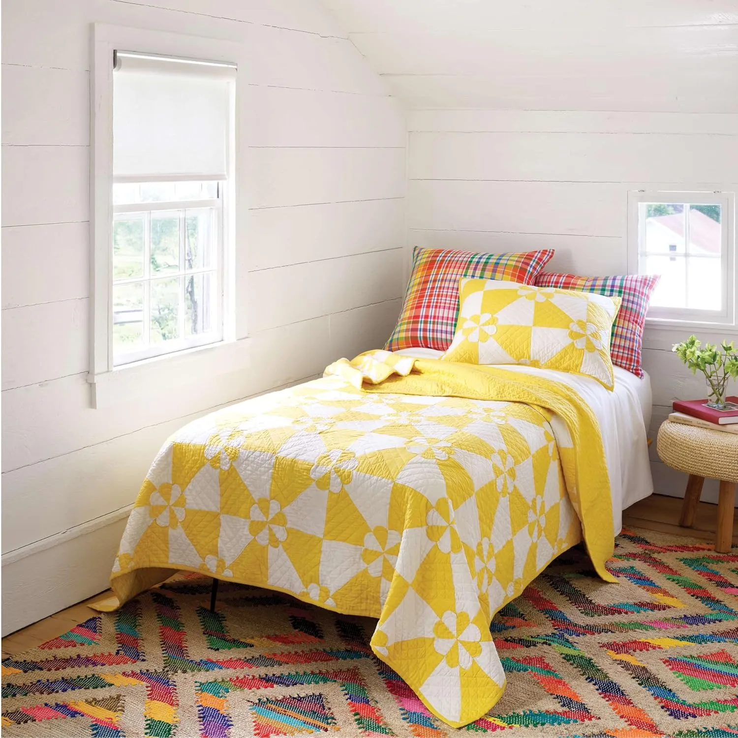 Sunny Side Quilted Sham, King, Yellow Geometric Pattern