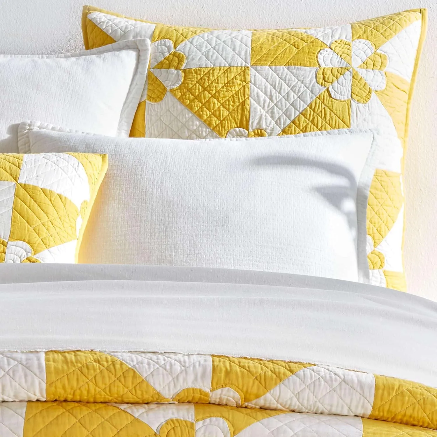 Sunny Side Quilted Sham, King, Yellow Geometric Pattern