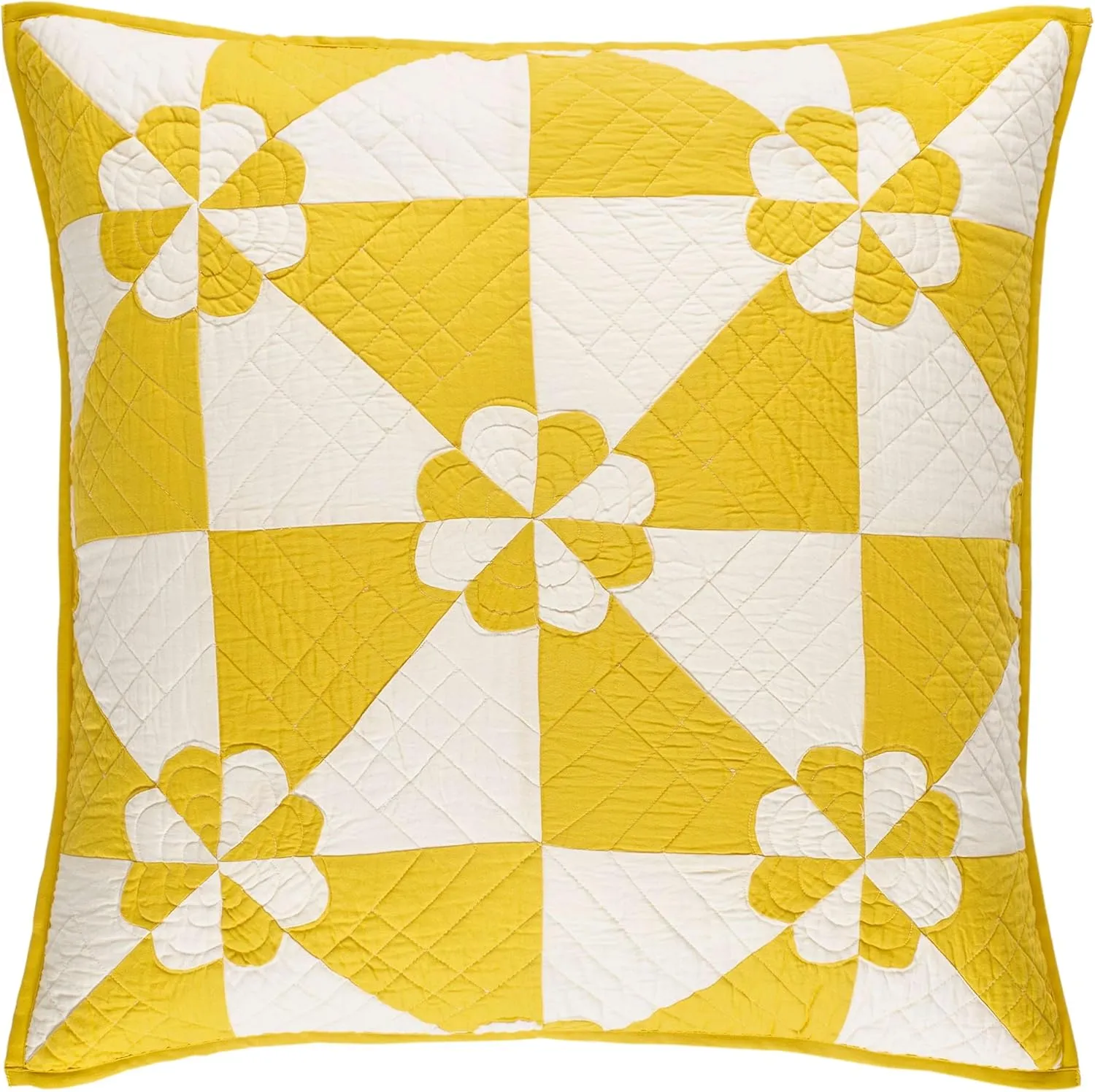 Sunny Side Quilted Sham, King, Yellow Geometric Pattern