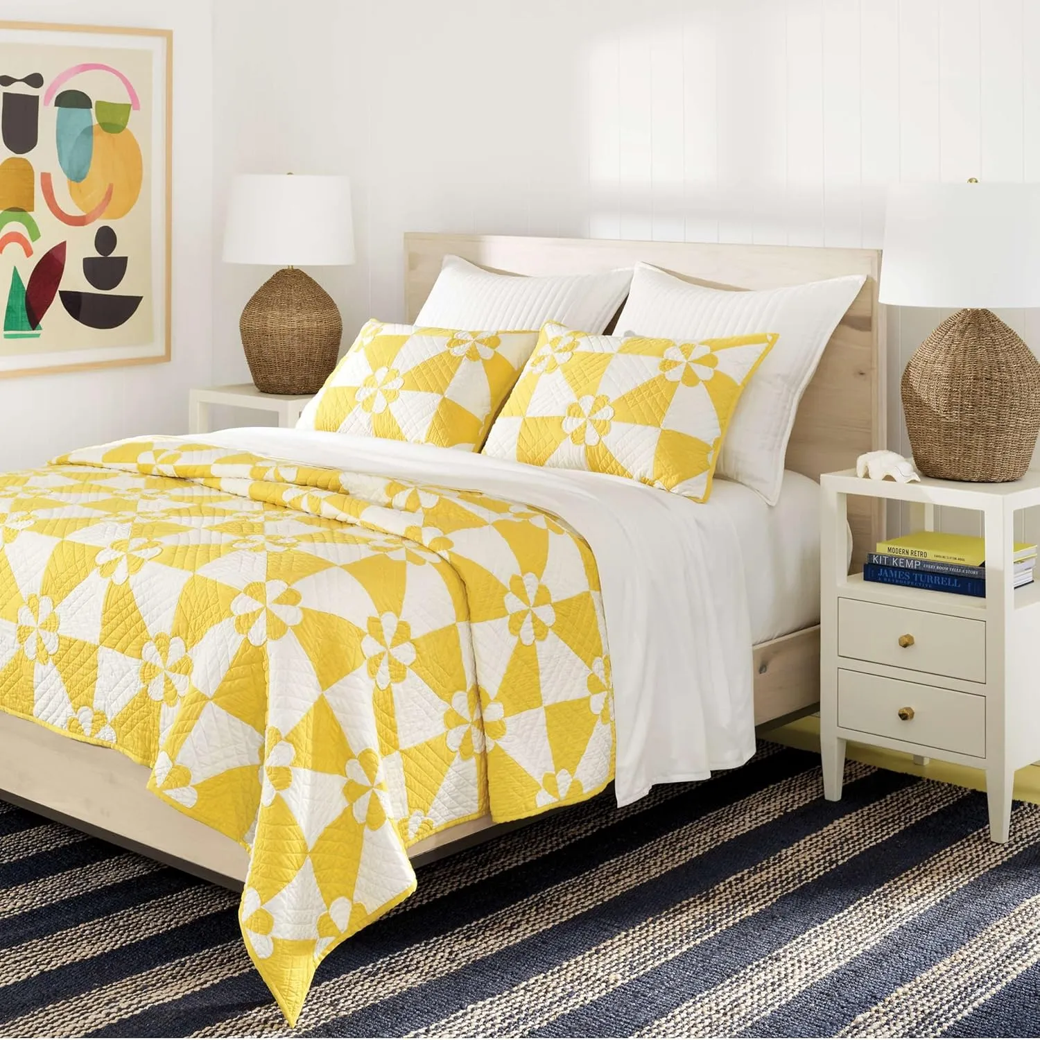 Sunny Side Quilted Sham, King, Yellow Geometric Pattern