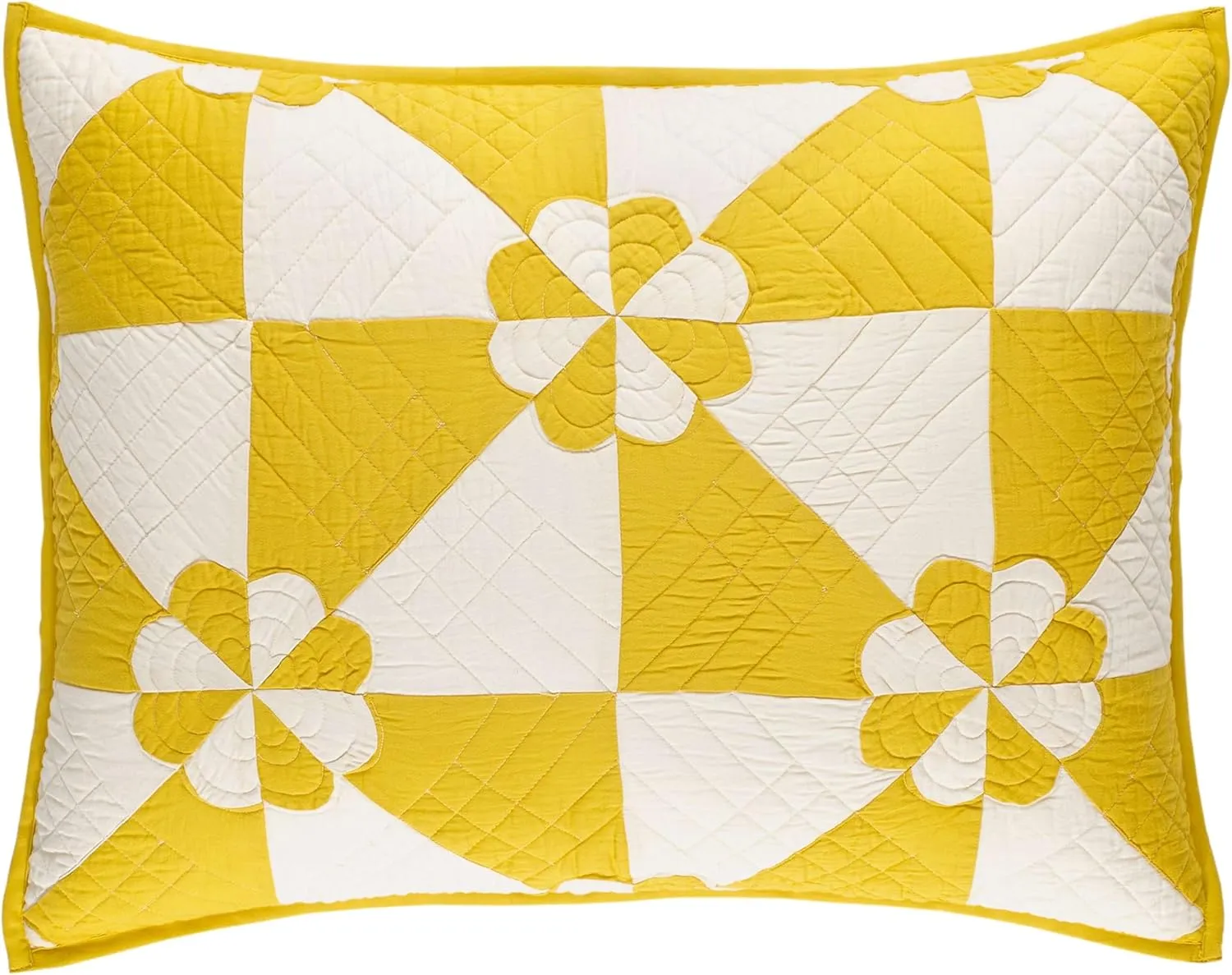 Sunny Side Quilted Sham, King, Yellow Geometric Pattern