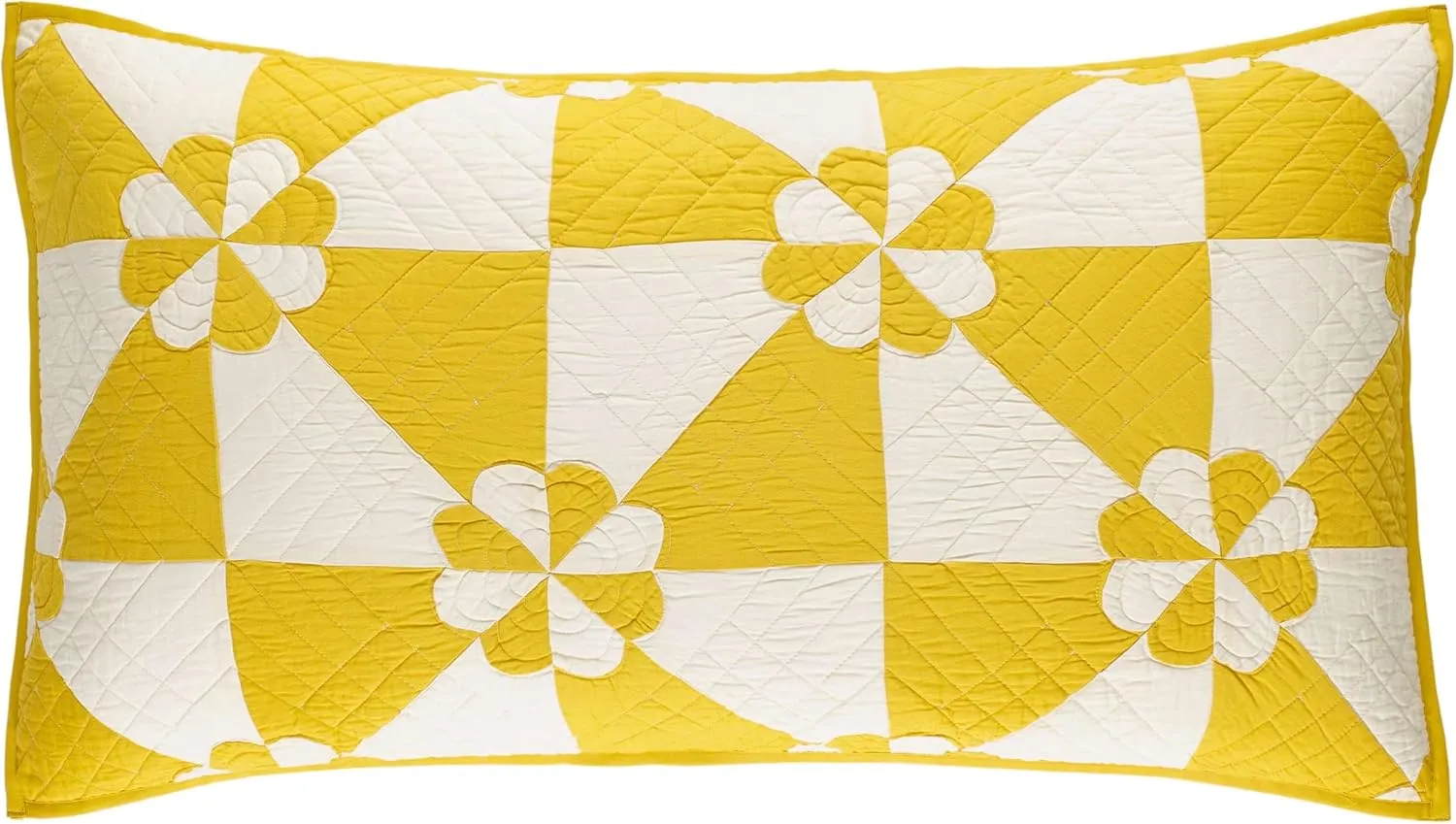 Sunny Side Quilted Sham, King, Yellow Geometric Pattern