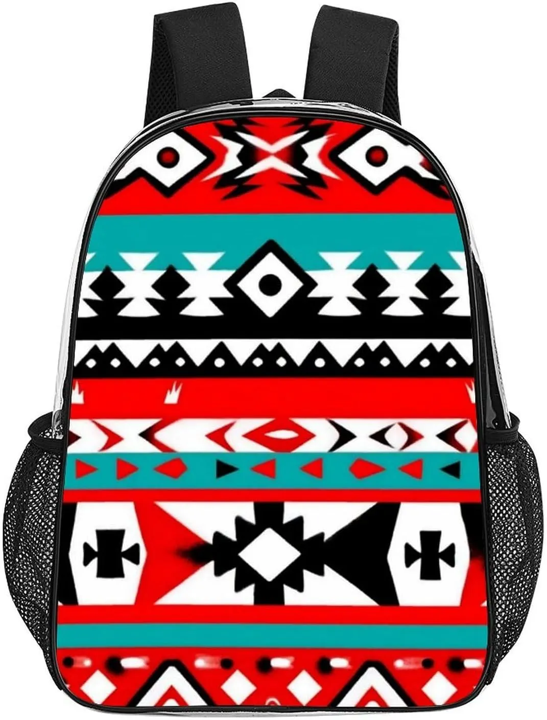 Supdreamc Daypack Bookbag Multipurpose Anti-Theft Big Capacity Carry On Bag - Geometric Indiana Western Southwest Tribal Ethnic Aztec Red Turquoise Travel Hiking & Camping Rucksack Transparent Bag