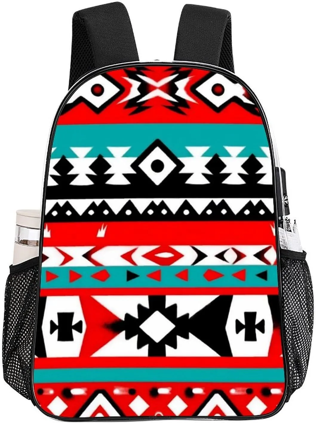 Supdreamc Daypack Bookbag Multipurpose Anti-Theft Big Capacity Carry On Bag - Geometric Indiana Western Southwest Tribal Ethnic Aztec Red Turquoise Travel Hiking & Camping Rucksack Transparent Bag