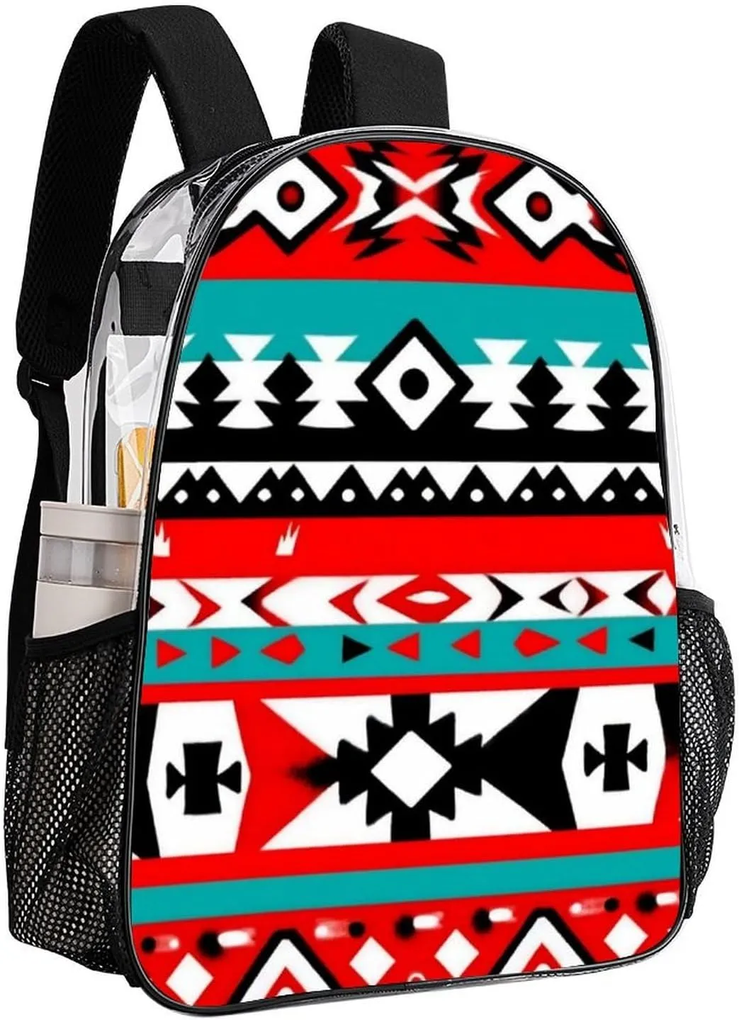 Supdreamc Daypack Bookbag Multipurpose Anti-Theft Big Capacity Carry On Bag - Geometric Indiana Western Southwest Tribal Ethnic Aztec Red Turquoise Travel Hiking & Camping Rucksack Transparent Bag