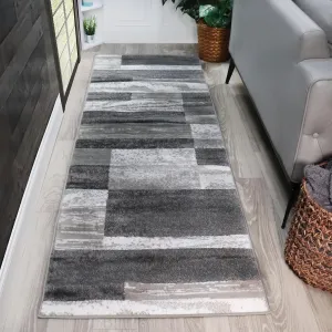 Superior Indoor Runner Rug, Jute Backed, Modern Geometric Patchwork Floor Decor for Bedroom, Office, Living Room, Entryway, Hardwood Floors, Rockwood Collection, 2' 7" x 8', Charcoal