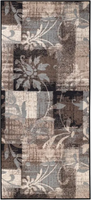 SUPERIOR Indoor Runner Rug, Jute Backed, Perfect for Entryway, Office, Living/Dining Room, Bedroom, Kitchen, Floor, Modern Floral Patchwork Decor, Pastiche Collection, 2' 7" x 6', Beige