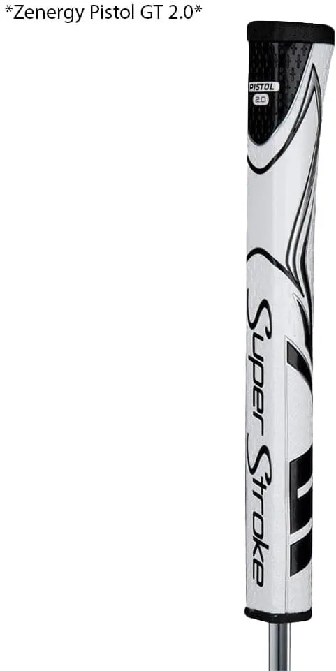 SuperStroke Zenergy Pistol Tour Golf Putter Grip with No Taper Enhanced SPYNE Technology, New Multi-Zone Texturing and Tech-Port, Blue/White