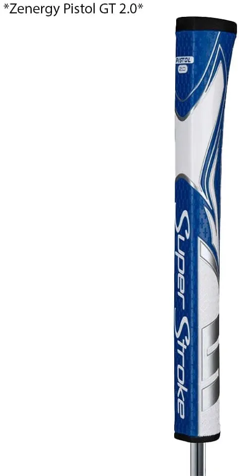 SuperStroke Zenergy Pistol Tour Golf Putter Grip with No Taper Enhanced SPYNE Technology, New Multi-Zone Texturing and Tech-Port, Blue/White