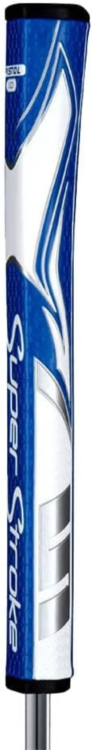 SuperStroke Zenergy Pistol Tour Golf Putter Grip with No Taper Enhanced SPYNE Technology, New Multi-Zone Texturing and Tech-Port, Blue/White