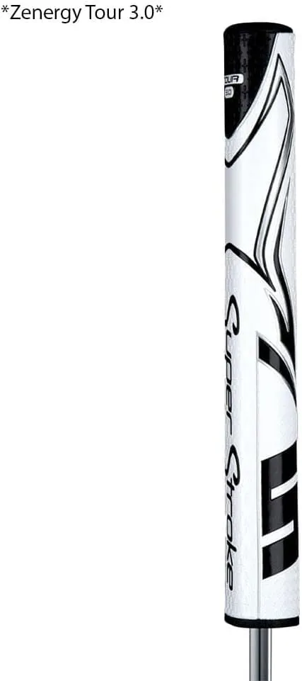 SuperStroke Zenergy Tour 3.0 Golf Putter Grip with No Taper Enhanced SPYNE Technology, New Multi-Zone Texturing and Tech-Port, White/Black