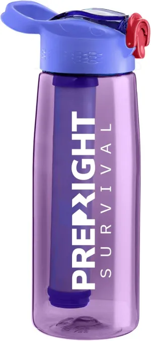 Survival - 4-Stage Water Filter Bottle, BPA-Free Water Bottle for Survival Gear, Camping, and Travel, Purple