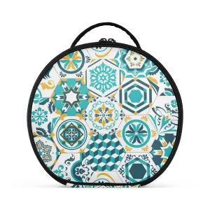susiyo Makeup Case, Retro Turquoise Geometric Hexagonal Cosmetic Bag Organizer Travel Makeup Train Case with Adjustable Dividers
