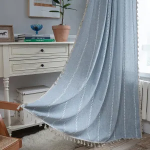 Sutuo Home Boho Curtains 84 Inches for Bedroom Living Room, Light Filtering Farmhouse Vintage Chic Tassels Window Treatment Bohemian Embroidery Drape, Rod Pocket 1 Panel 52" W x 84" L, Blue