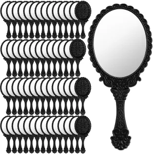 Suzile 60 Pcs Vintage Handheld Mirror Bulk Retro Hand Held Mirror Plastic Compact Travel Embossed Flower Decorative for Vanity Makeup Home Salon Travel Use(Black)