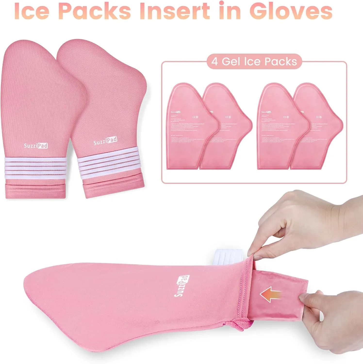 SuzziPad Replacement Ice Gel Packs for Cold Therapy Gloves and Socks(10-Piece Set), L