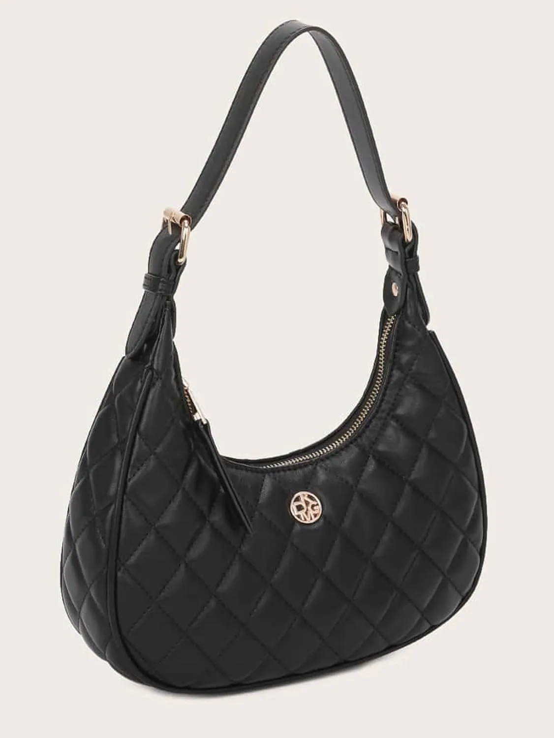 SweatyRocks Women's Elegant PU Leather Medium Shoulder Bag Geometric Quilted Zip Top Solid Hobo Bag with Adjustable Strap