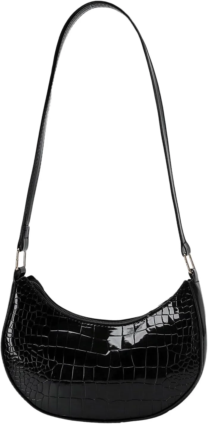 SweatyRocks Women's Elegant PU Leather Medium Shoulder Bag Geometric Quilted Zip Top Solid Hobo Bag with Adjustable Strap