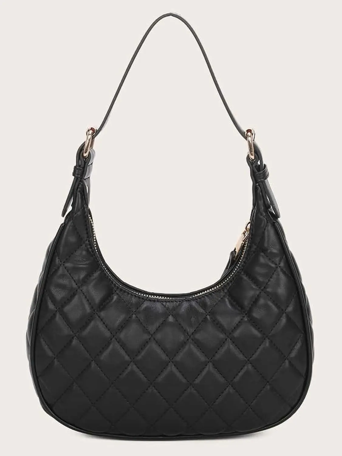 SweatyRocks Women's Elegant PU Leather Medium Shoulder Bag Geometric Quilted Zip Top Solid Hobo Bag with Adjustable Strap