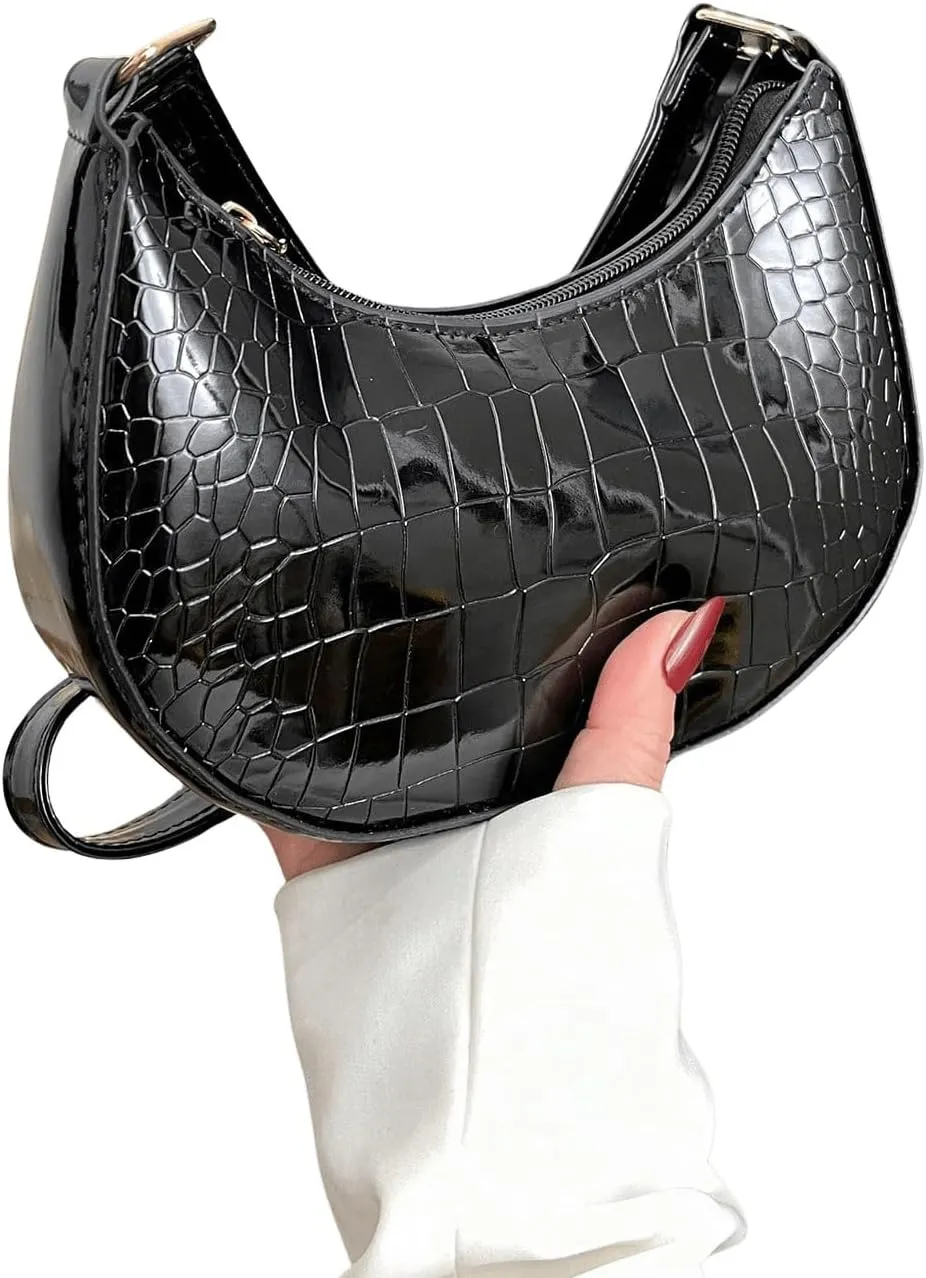 SweatyRocks Women's Elegant PU Leather Medium Shoulder Bag Geometric Quilted Zip Top Solid Hobo Bag with Adjustable Strap